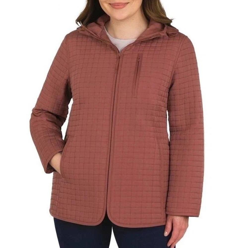 NWOT Lands' End Women's L Quilted Hooded Jacket Orange Rust Polyester